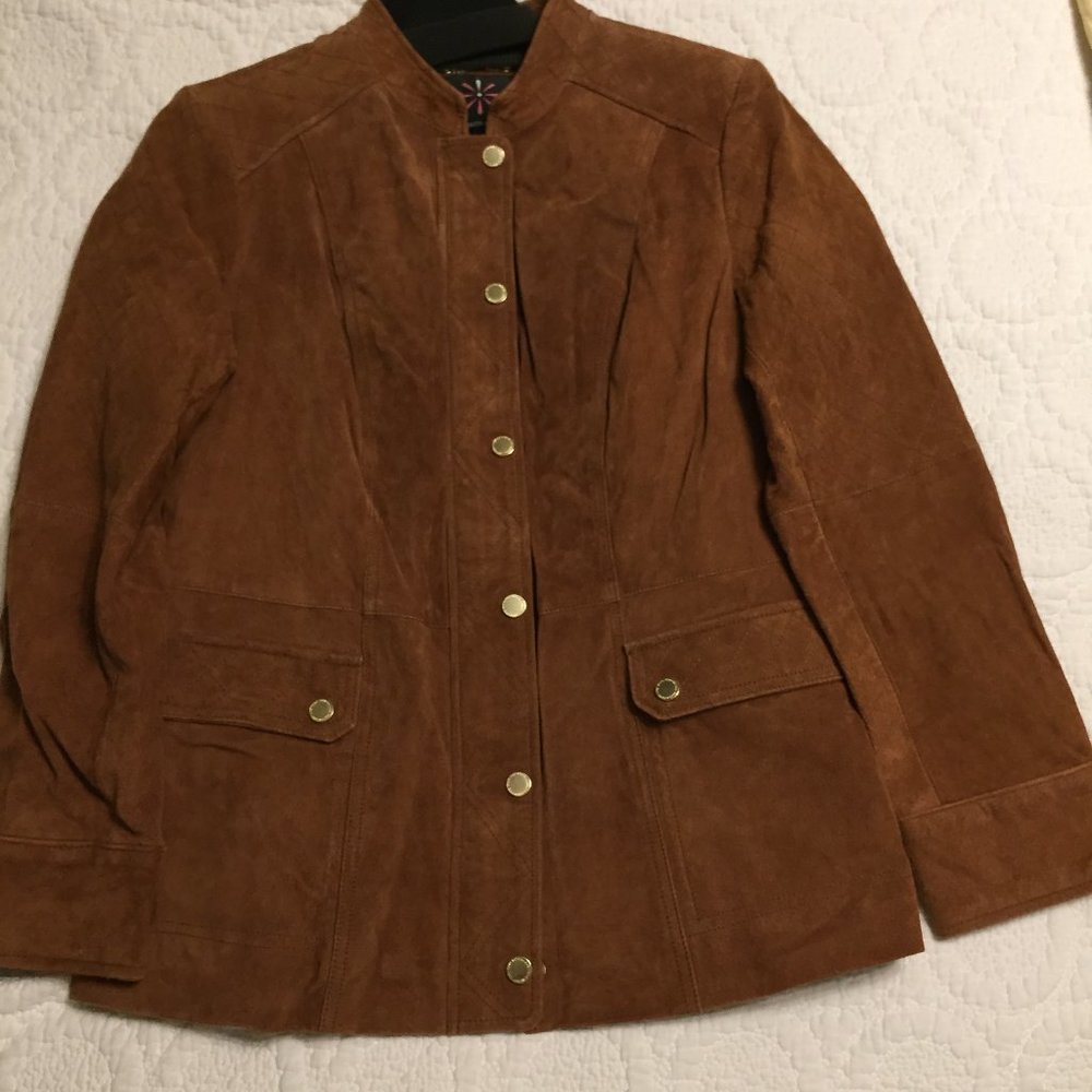 NWT Isaac Mizrahi Live Suede Field Jacket Flap Pocket Quilted Jacket Size 8